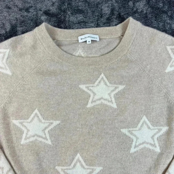 White + Warren Star 100% Cashmere Sweater Beige Cream Women's M Pullover - Picture 2 of 12